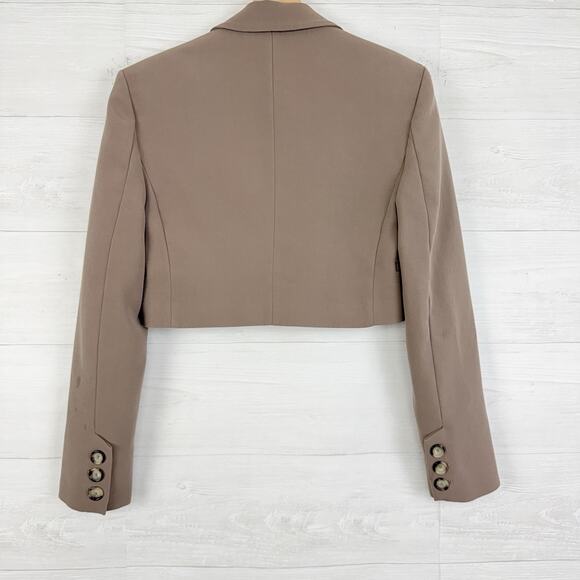 Zara Cropped Blazer Women XS Taupe Boxy Fit Preppy Academia Neutral Tailored - Picture 6 of 15